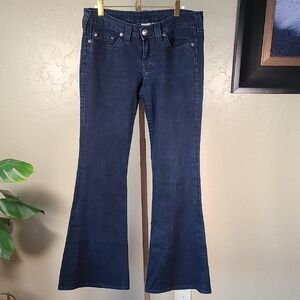 True Religion Dark Wash Dark Blue Flare Wide Leg  Carrie Jeans Made In USA